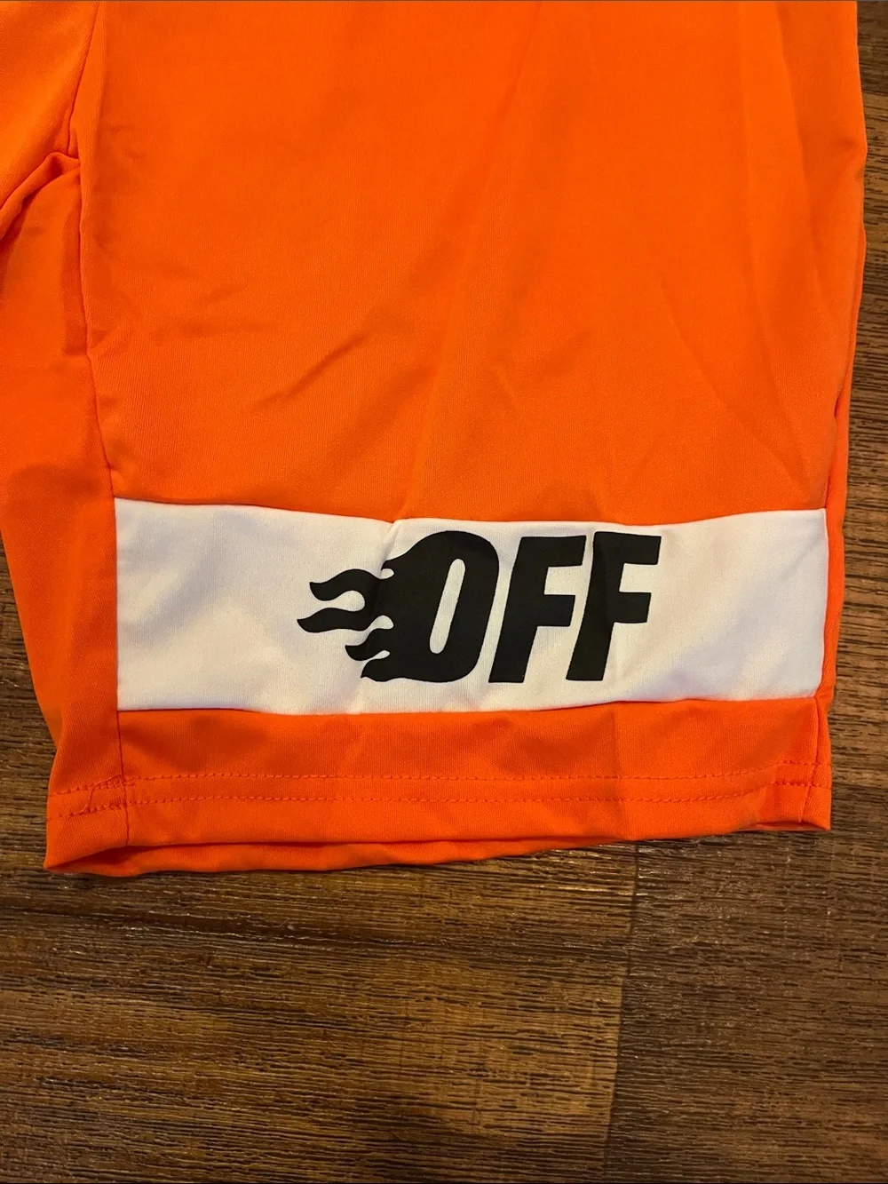 F*CK OFF White Strip Orange Shorts